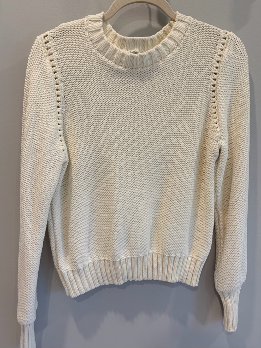 Michael Stars Ivory Crewneck Sweater with Eyelet Shoulder Detail